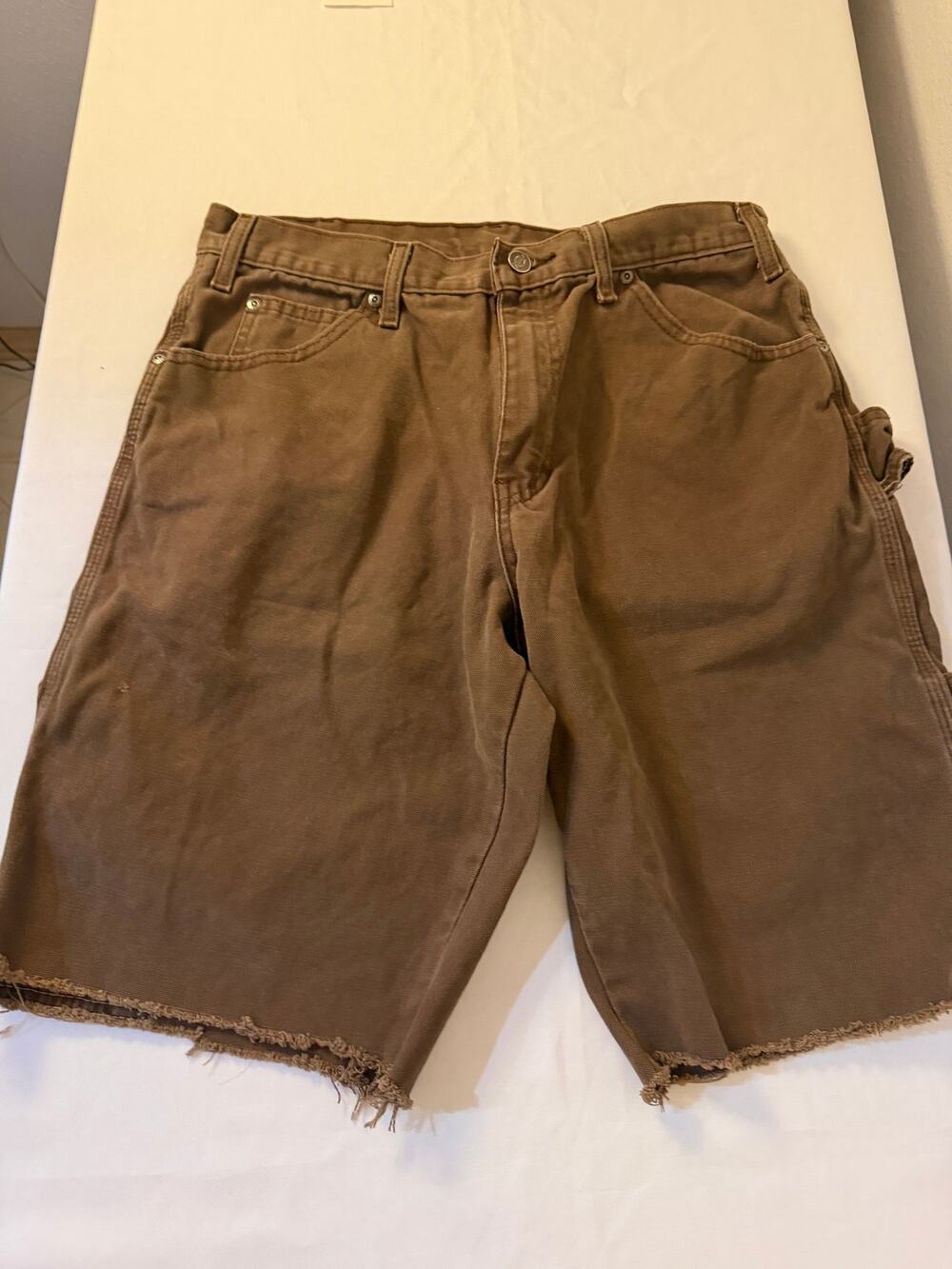 Dickies Men’s Brown Carpenter Cut Off Shorts Size 38 Y2K Workwear